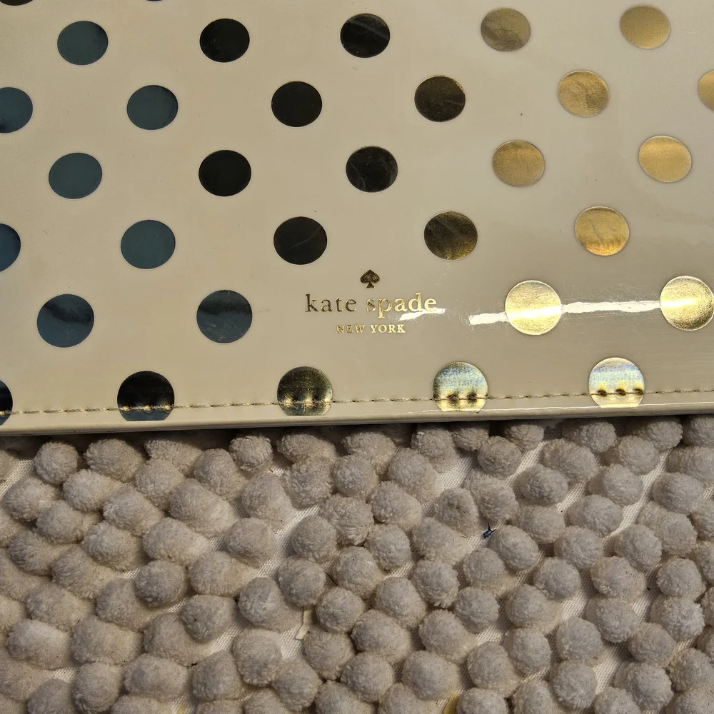 Preloved Kate Spade NY Cream and Gold Polka Dot Slim Pouch